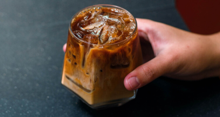 Bulletproof dairy free iced mocha in glass cup