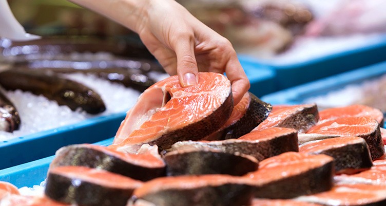 raw salmon at grocery store