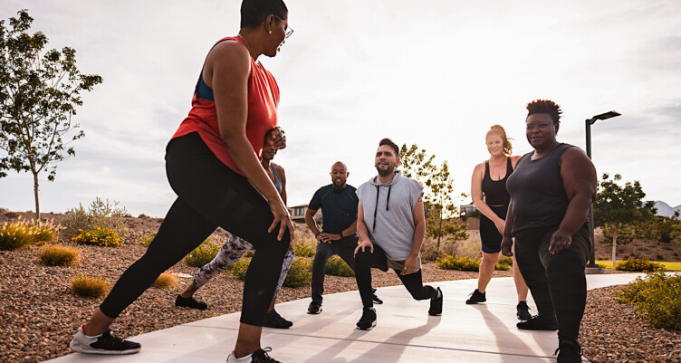 Group workout class outside