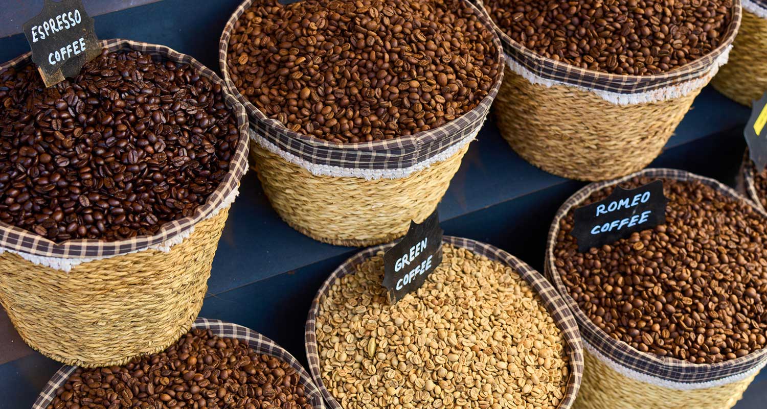 coffee beans in giant open bags