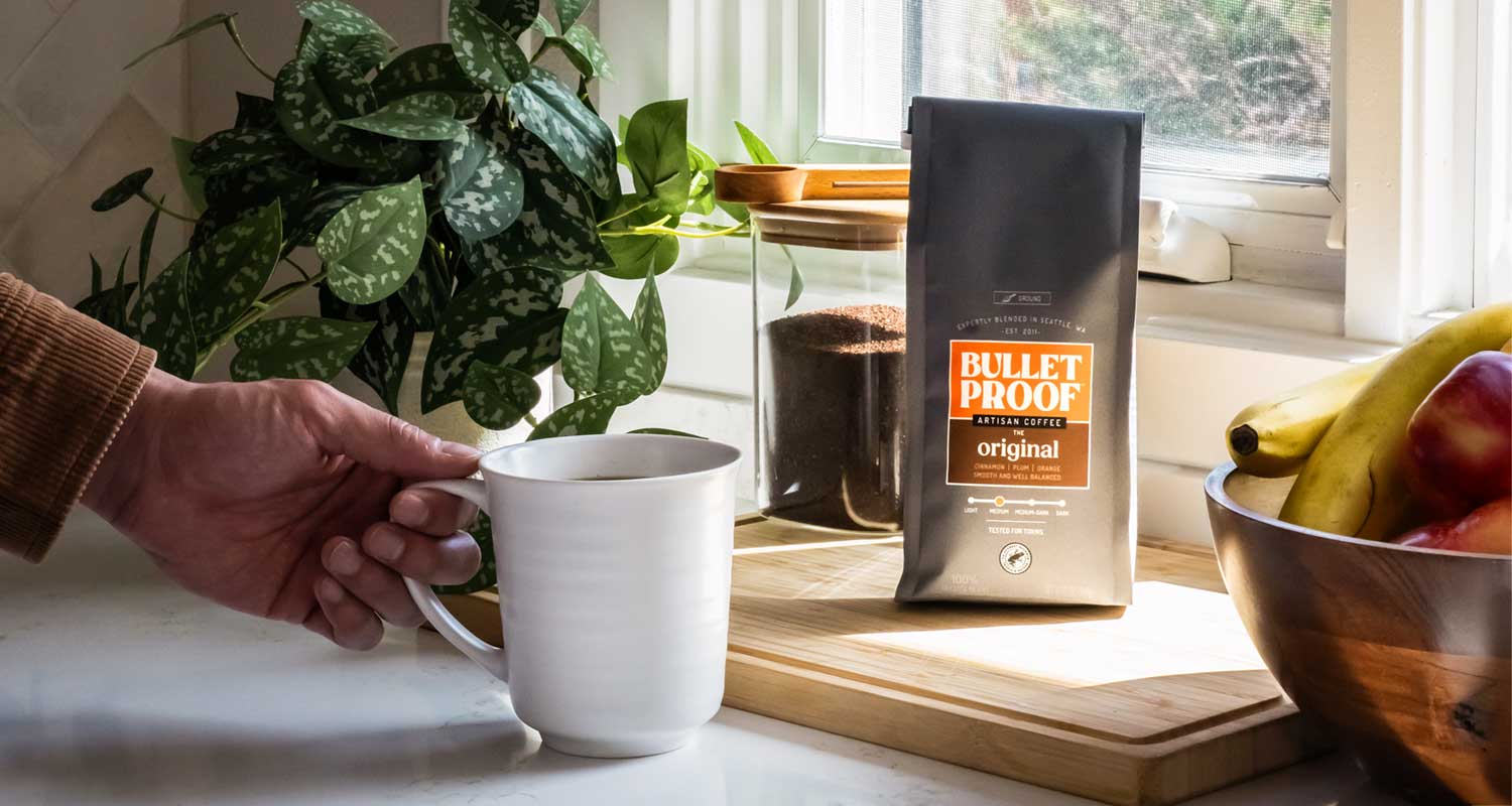 bulletproof coffee on a kitchen counter