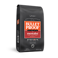 Bulletproof mentalist coffee bag on a counter