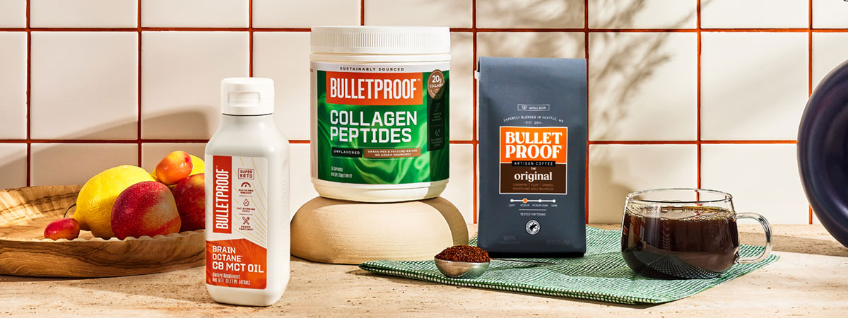 Bulletproof best selling products on display on bricks