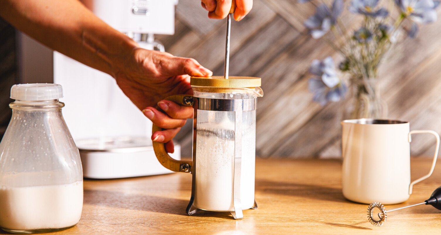 frothing milk in a french press