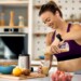 person eating healthy or having a shake after a workout/hike