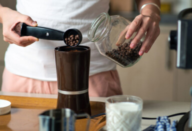 various coffee gadgets (grinder, frother, brewer)