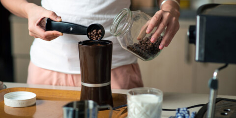 various coffee gadgets (grinder, frother, brewer)