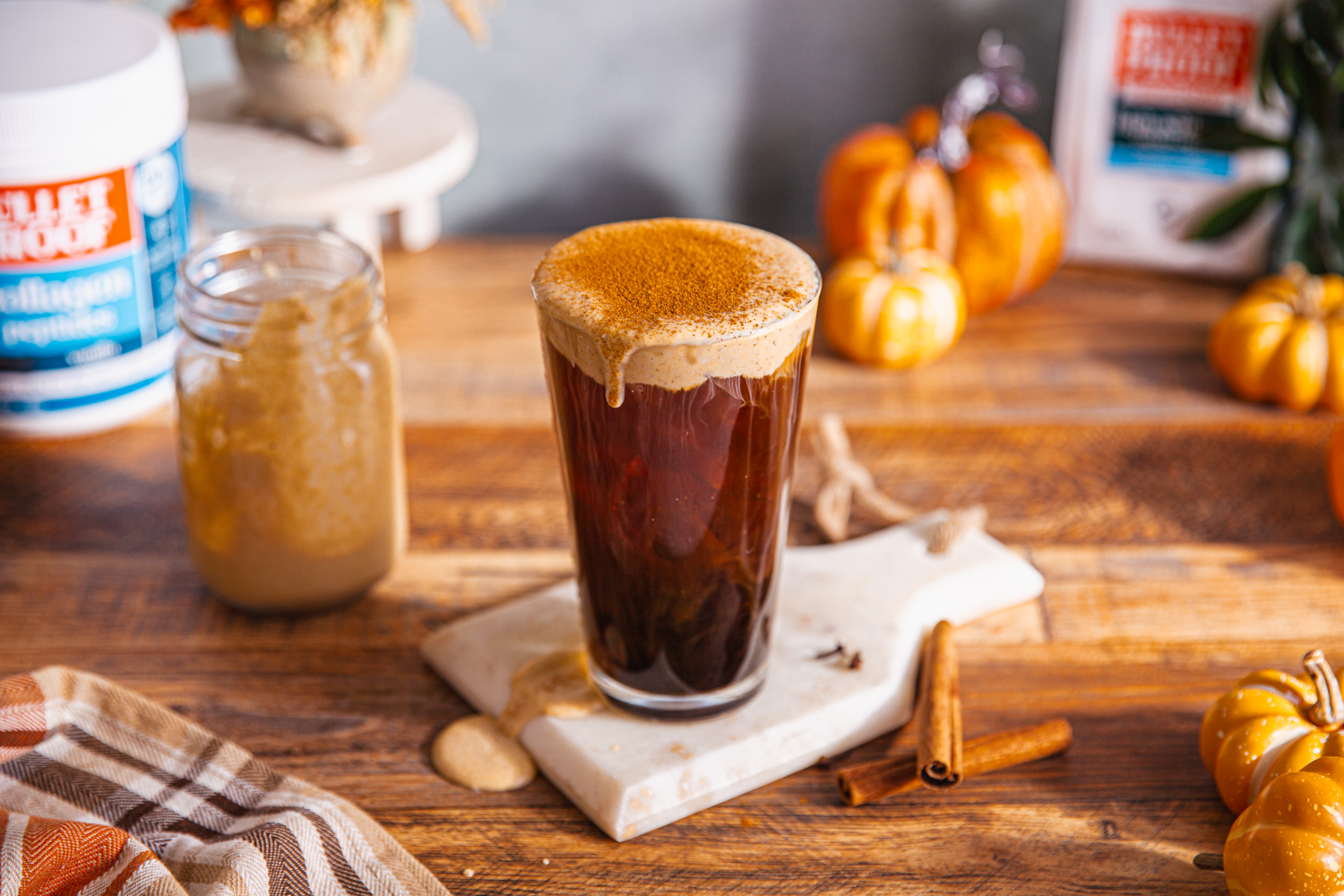 delicious iced pumpkin spice coffee with cold cream