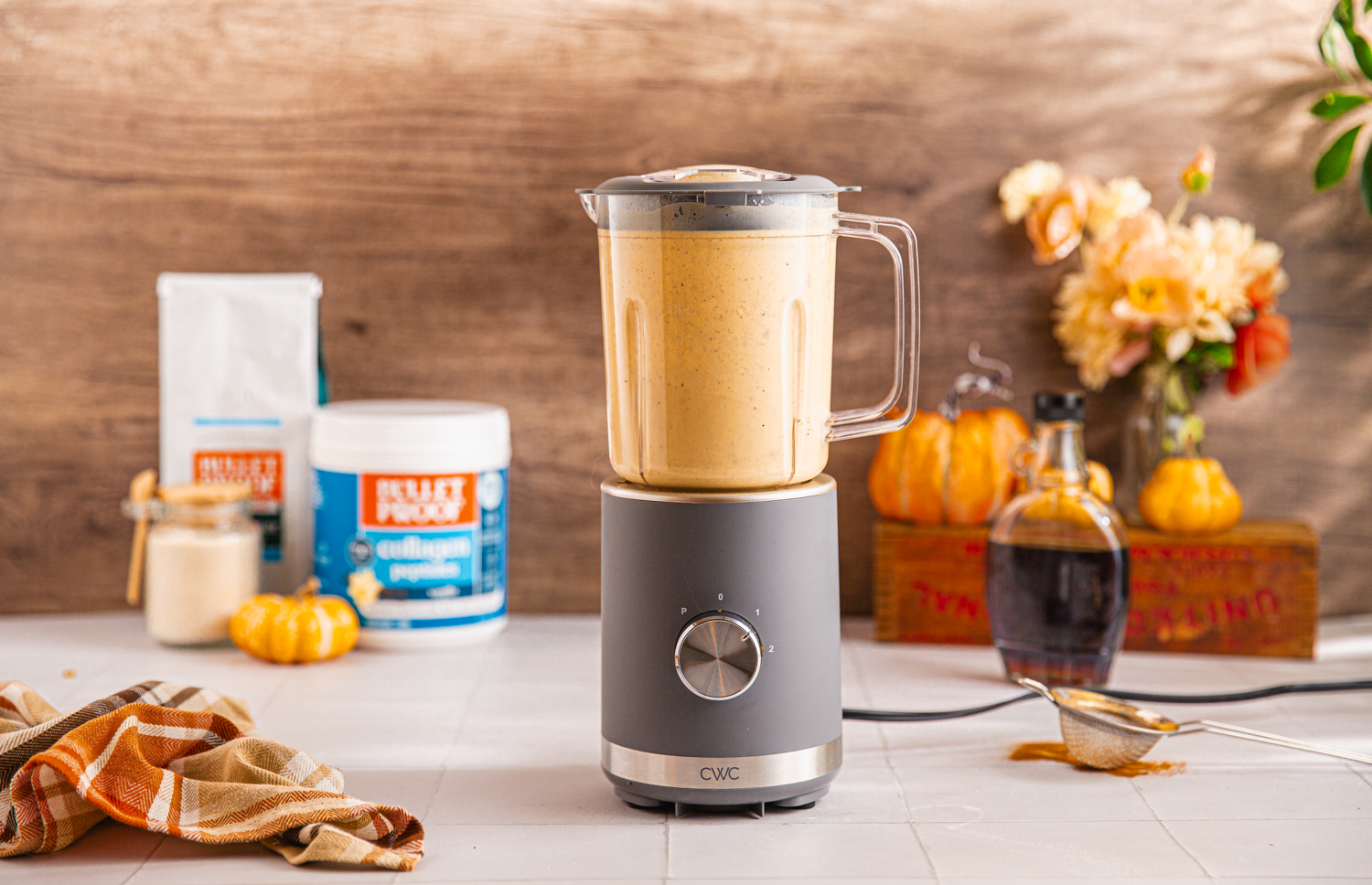 making pumpkin collagen cream in a blender