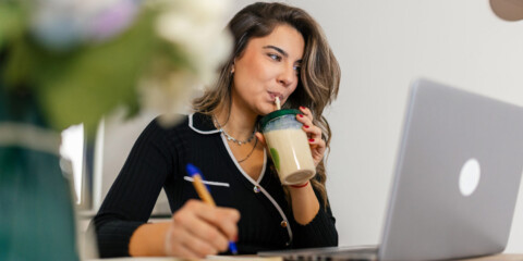 healthy happy person having a protein shake/smoothie