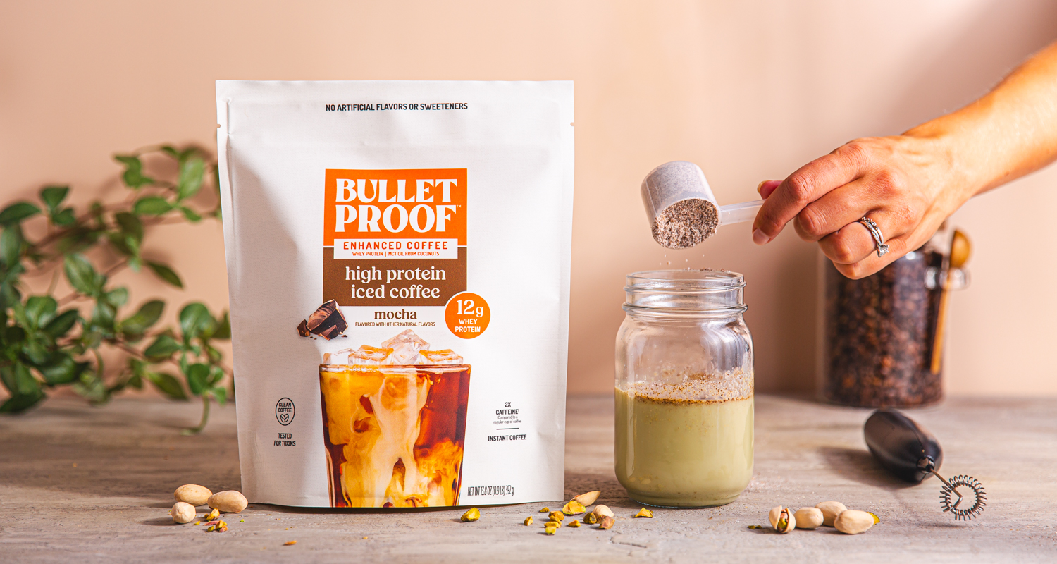 adding protein coffee into pistachio milk