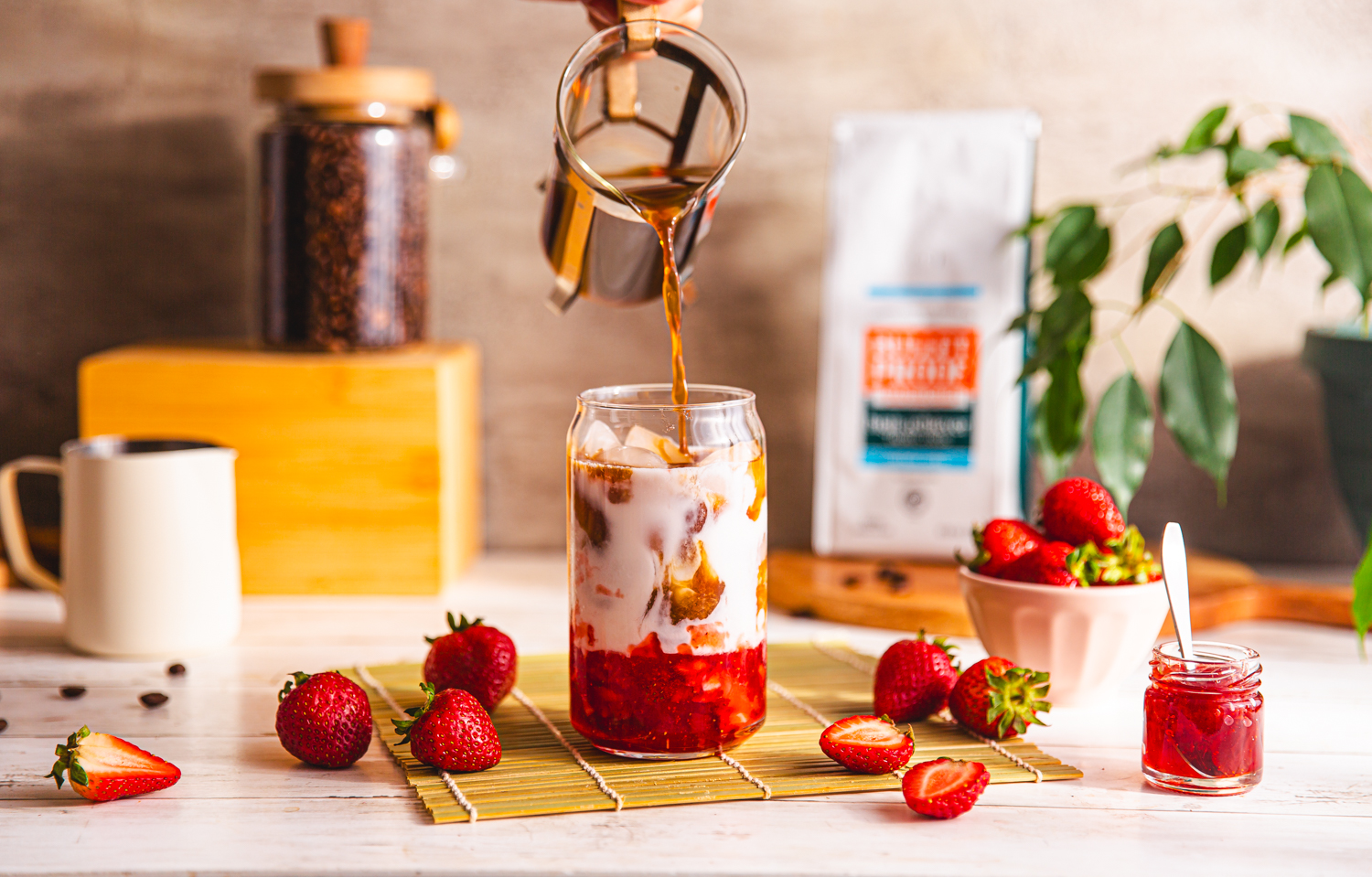 adding cold brew to strawberry milk