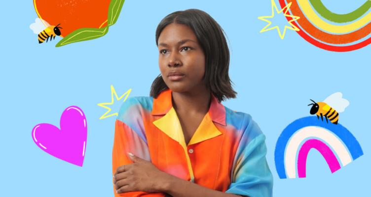 Shanee benjamin artist wearing colorful shirt